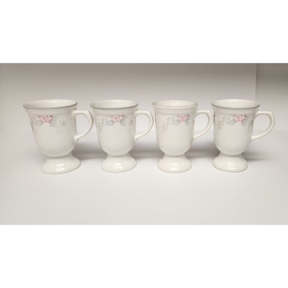 Pfaltzgraff Wyndham Vintage 1985 Pink Floral Pattern  Petestal Coffee Tea Mugs
